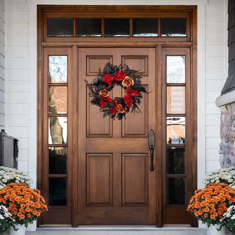 24" Autumn Harvest Pine  Berry and Pomegranate Wreath - Unlit