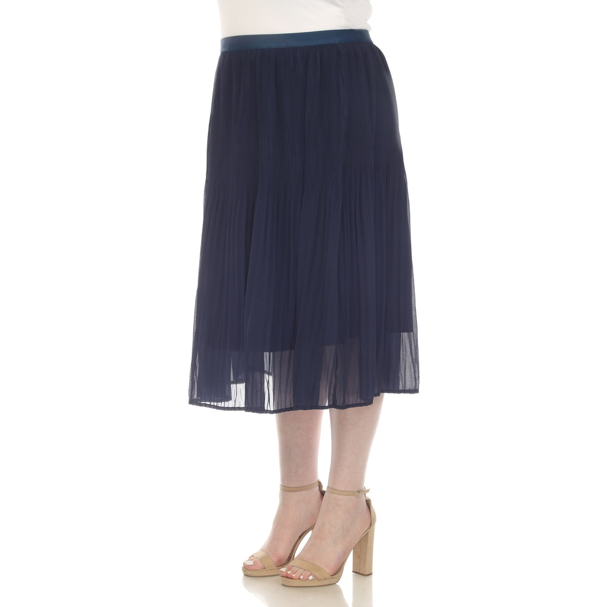  White Mark Plus Size Pleated Chiffon Midi Skirt - 1X - Bonton