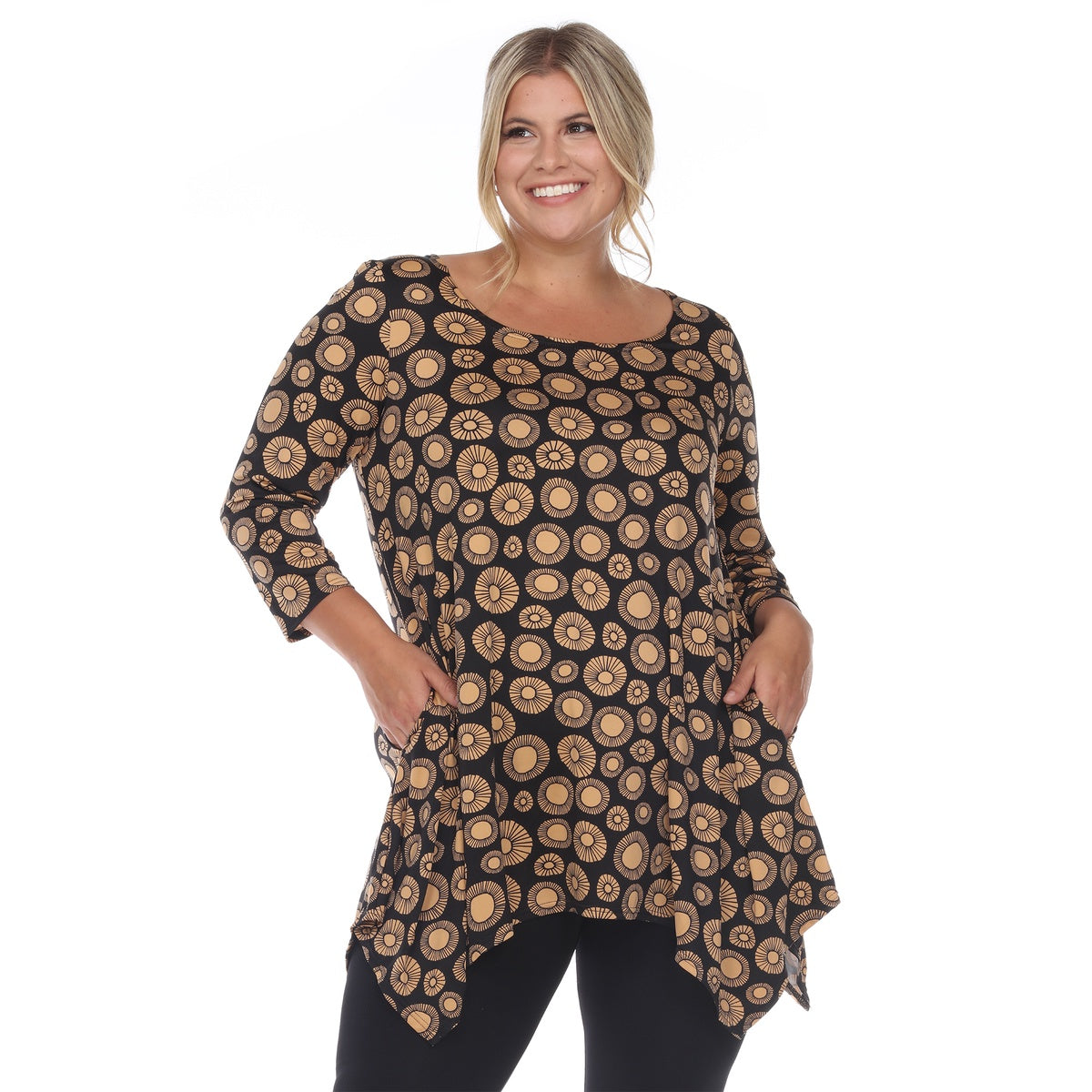  White Mark Plus Size Printed Geometric Circle Tunic Top - 1X - Bonton