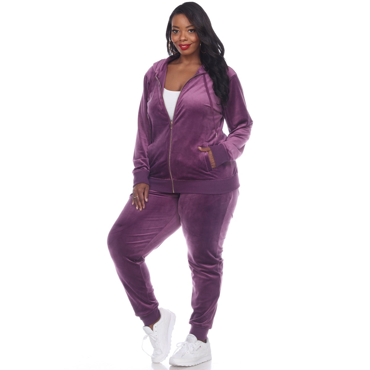  White Mark Plus Size 2 Piece Velour Tracksuit Set - 1X - Bonton