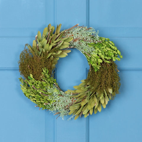 Cedar  Succulent and Day Grass Artificial Spring Wreath  Green -14-Inch