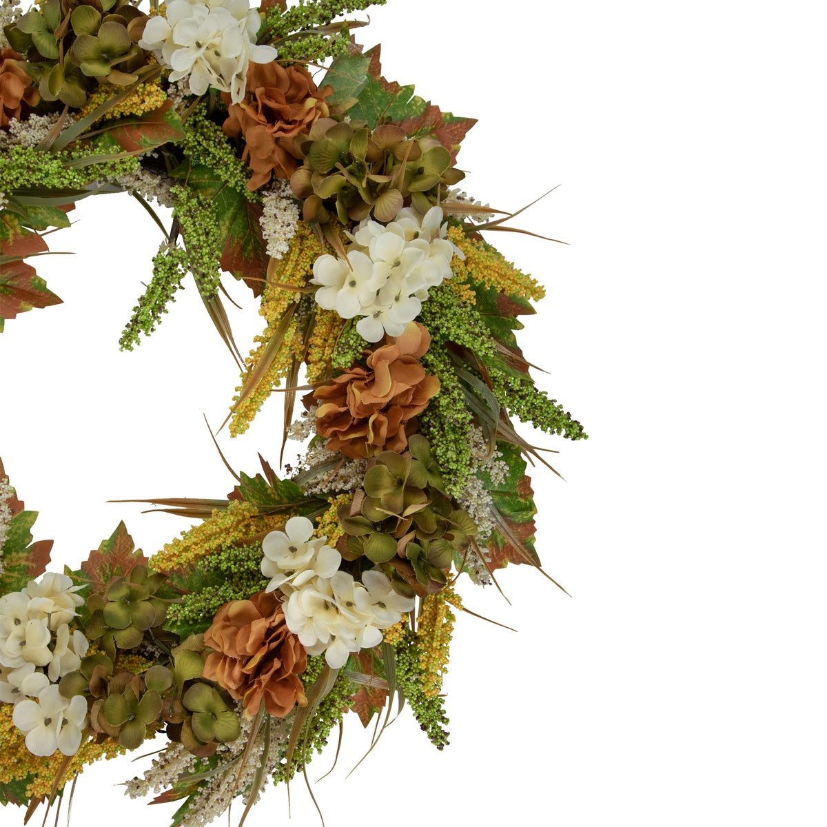  Northlight White and Orange Hydrangea Artificial Fall Harvest Twig Wreath  28-Inch  Unlit - Default Title - Bonton