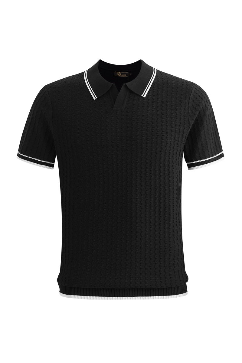  Barocco Capri Woven Stripe-Trim Polo BLACK - BLACK - Bonton