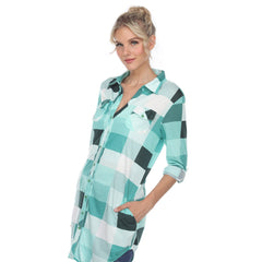 Women's Plaid Button Down Tunic Top