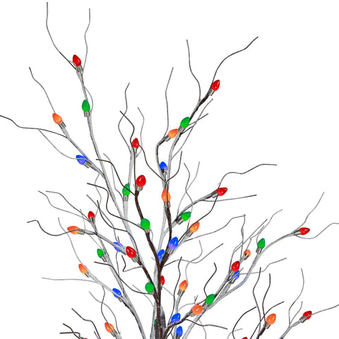 6' Brown LED Lighted Frosted Christmas Twig Tree - Multi-Color Lights