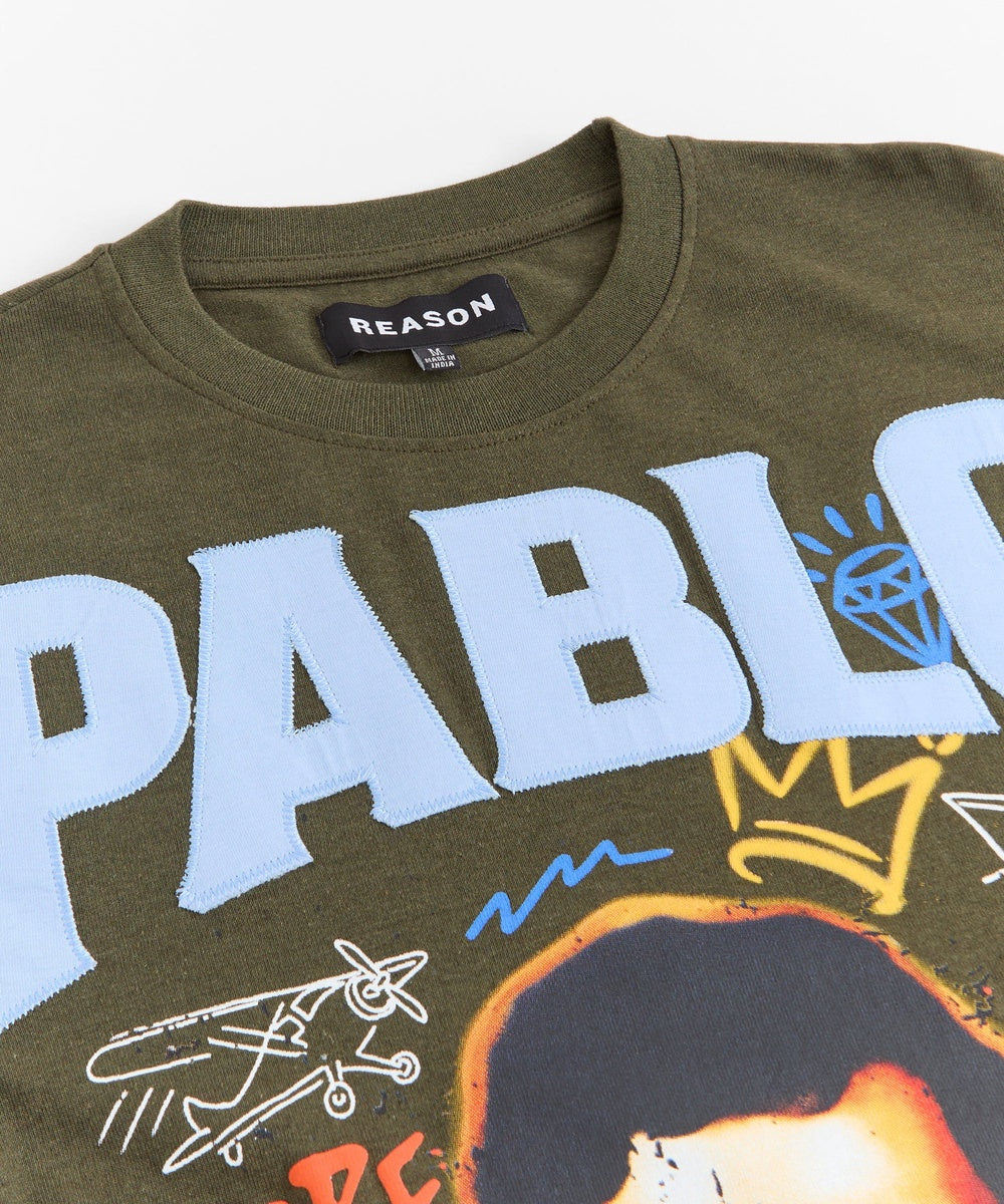  Reason Clothing Pablo Graffiti Applique Short Sleeve Tee - Green - GREEN - Bonton