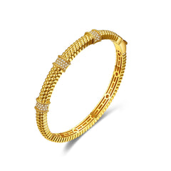 14k Gold Plated With Cubic Zirconia 3D Textured Bangle Bracelet