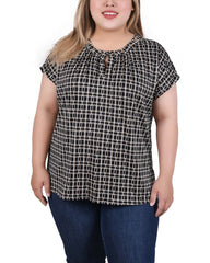 Plus Size Extended Sleeve Top With Grommets