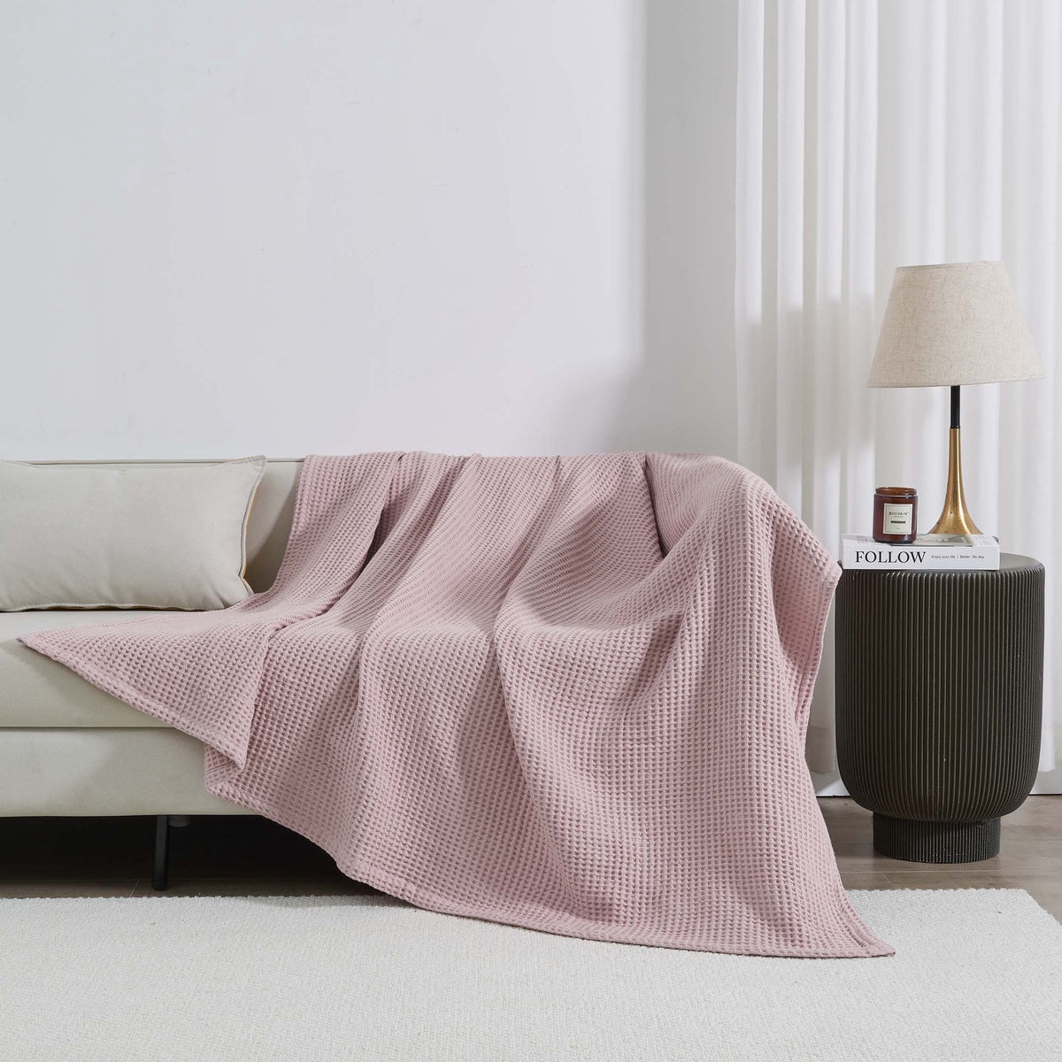  Patina Vie Maison Patina Vie Maison 100% Cotton All-Season Waffle Weave Knit Throw Blanket - Full / Queen - Bonton