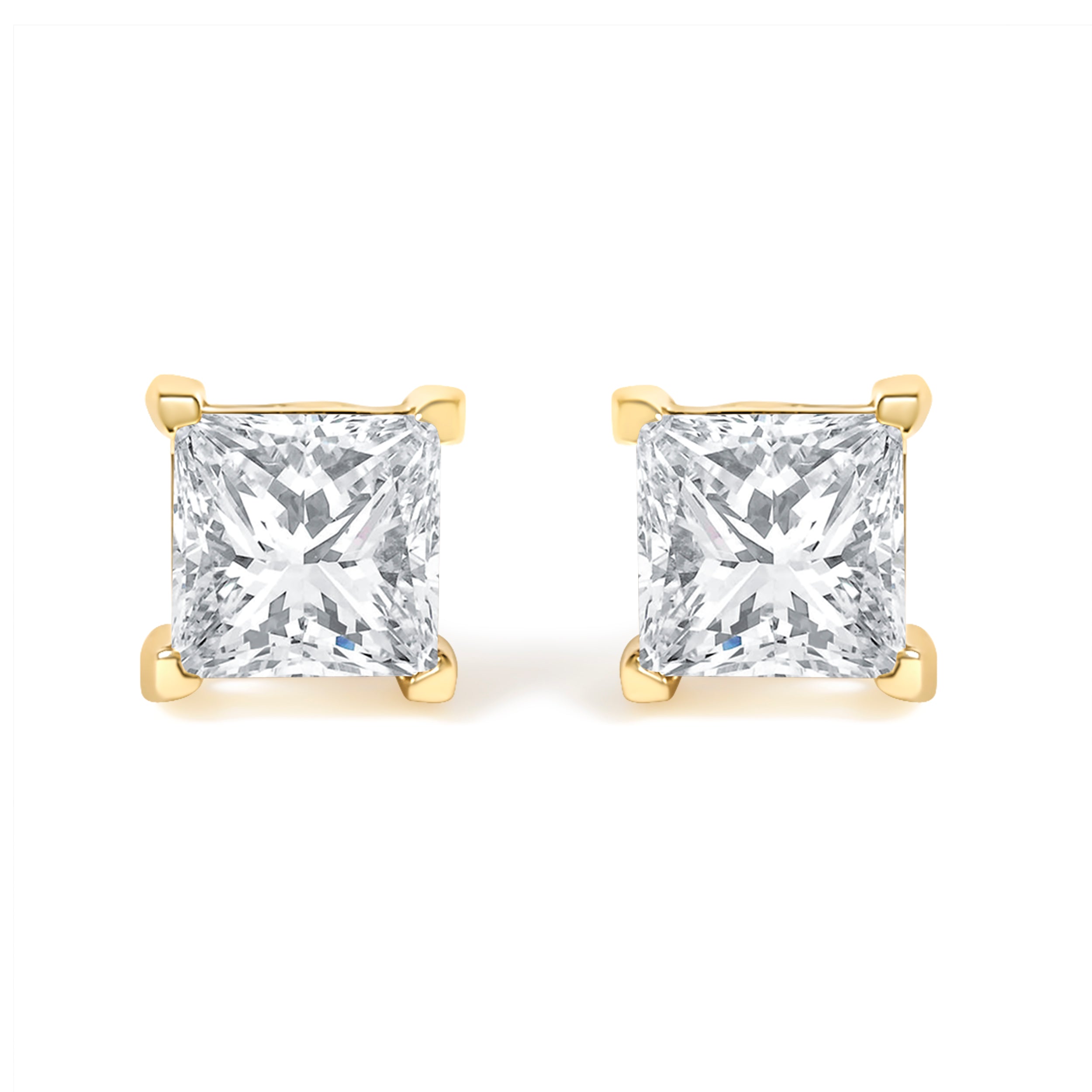  Haus of Brilliance IGI Certified 14k Yellow Gold 1/2 Cttw 4-Prong Set Princess-Cut Solitaire Diamond Push Back Stud Earrings (L-M Color, I1-I2 Clarity) - Yellow - Bonton