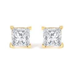 IGI Certified 14k Yellow Gold 1/2 Cttw 4-Prong Set Princess-Cut Solitaire Diamond Push Back Stud Earrings (L-M Color, I1-I2 Clarity)