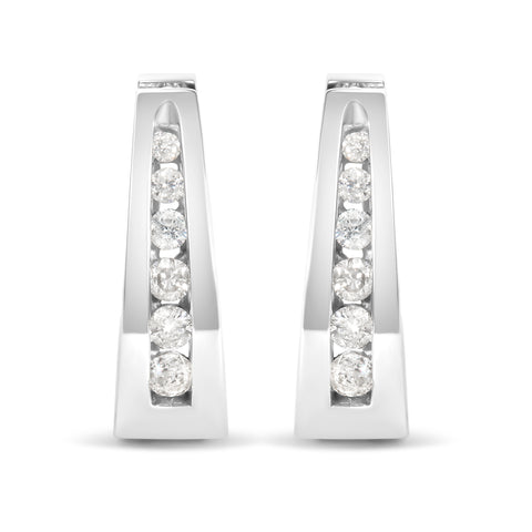 14K White Gold 1/4 Cttw Channel-Set Brilliant Round-Cut Diamond Hoop Earrings (I-J Color, I2-I3 Clarity)