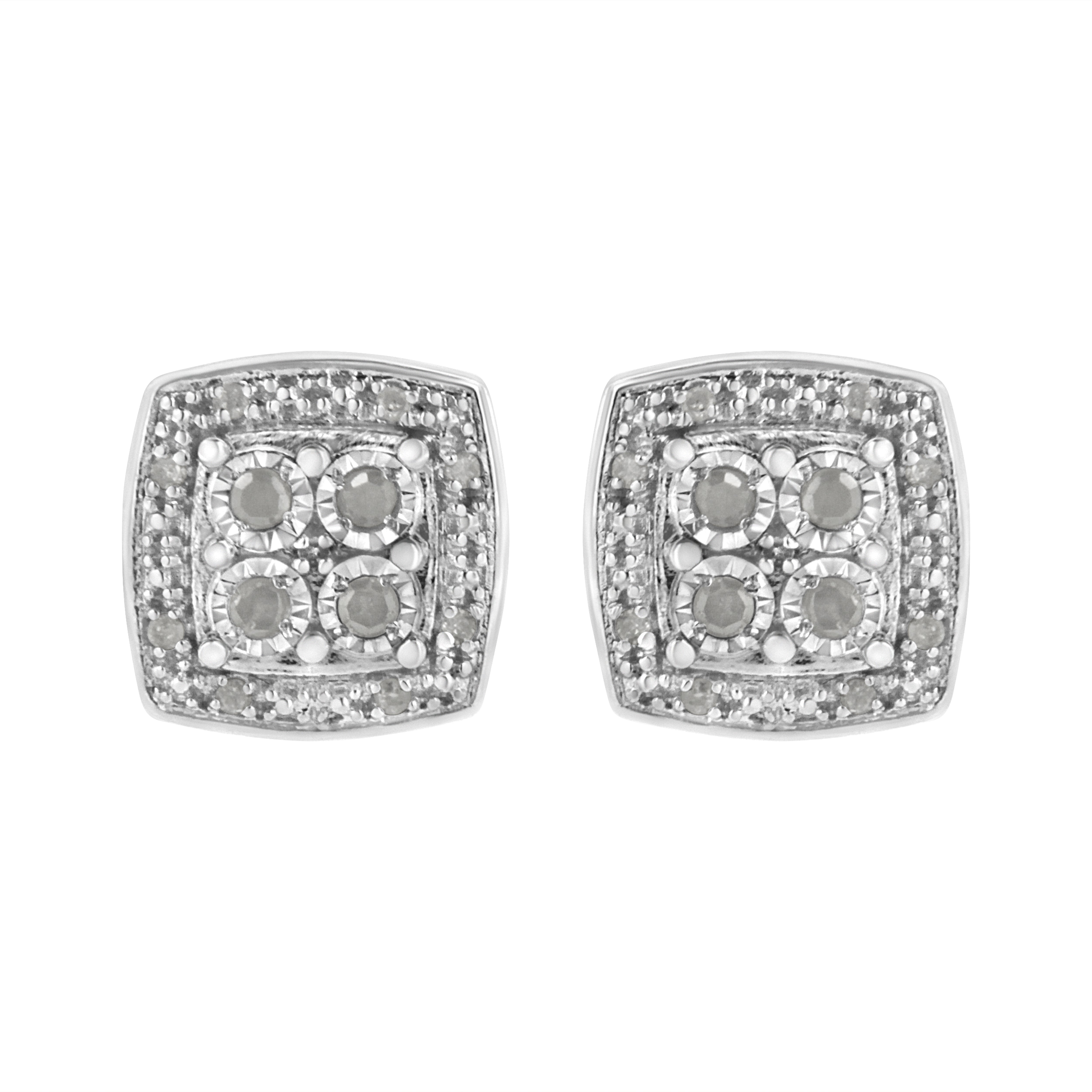  Haus of Brilliance .925 Sterling Silver 1/4 Cttw Round Cut Diamond Square Shape Milgrain Stud Earrings (I-J Color, I3 Clarity) - Default Title - Bonton