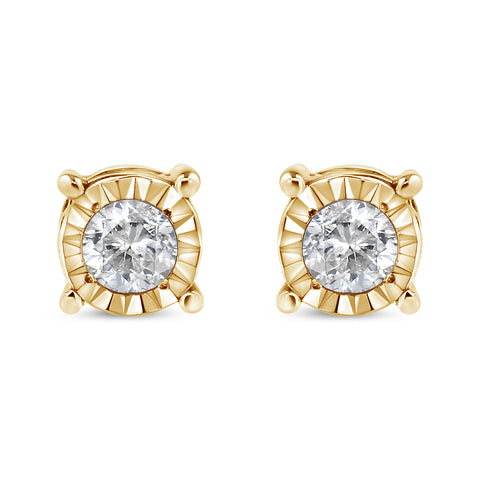 10K Yellow Gold Over .925 Sterling Silver 1/5 Cttw Round Near Colorless Diamond Miracle-Set Stud Earrings (J-K Color, I2-I3 Clarity)