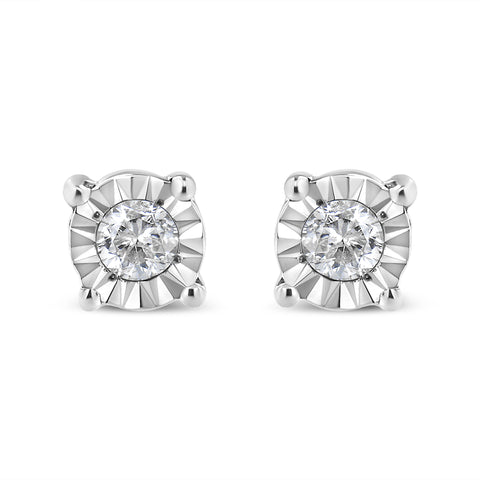 .925 Sterling Silver 1/10 Cttw Round Brilliant-Cut Diamond Miracle-Set Stud Earrings (J-K Color, I3 Clarity)