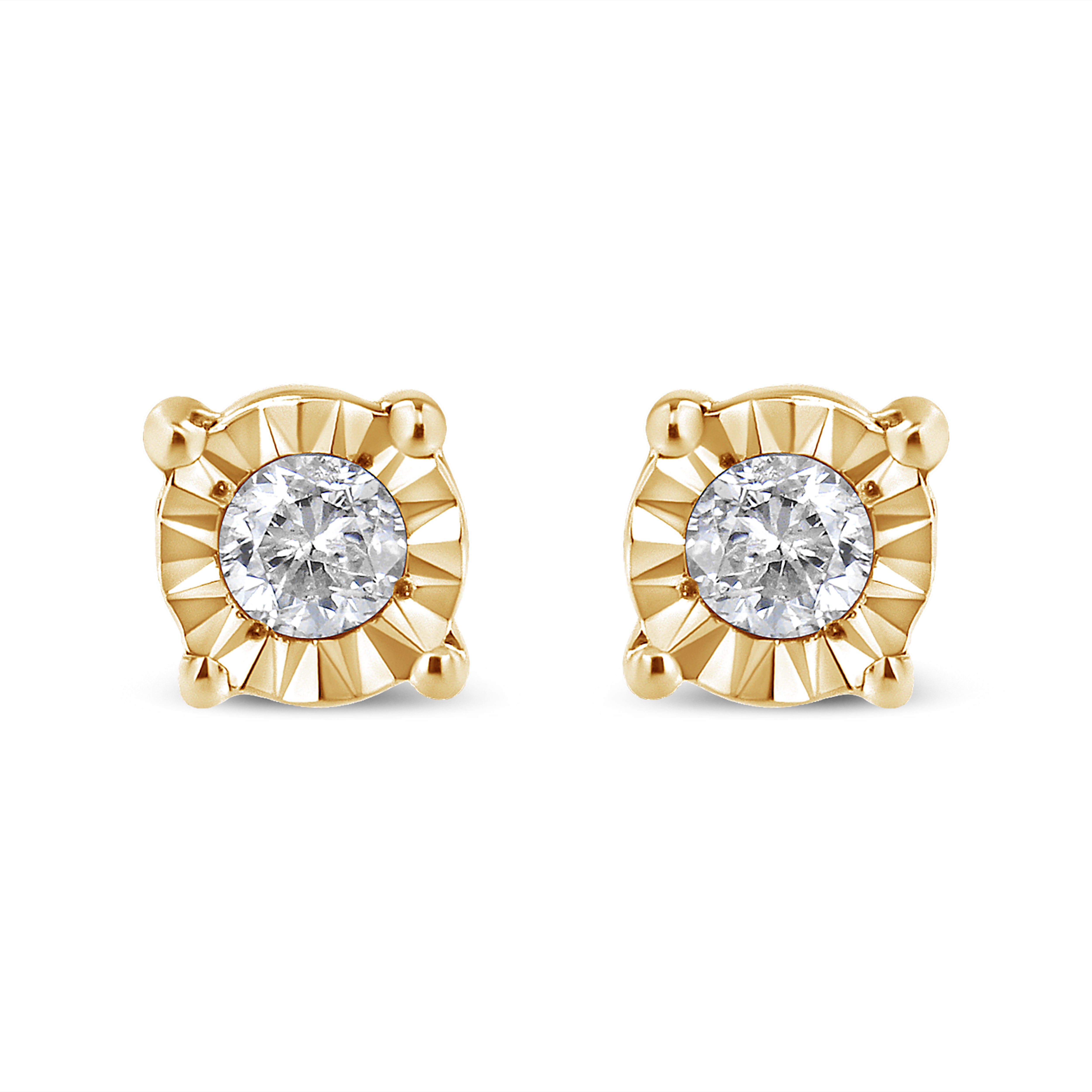  Haus of Brilliance 10K Yellow Gold Plated .925 Sterling Silver 1/10 Cttw Round Brilliant-Cut Diamond Miracle-Set Stud Earrings (J-K Color, I3 Clarity) - Yellow - Bonton