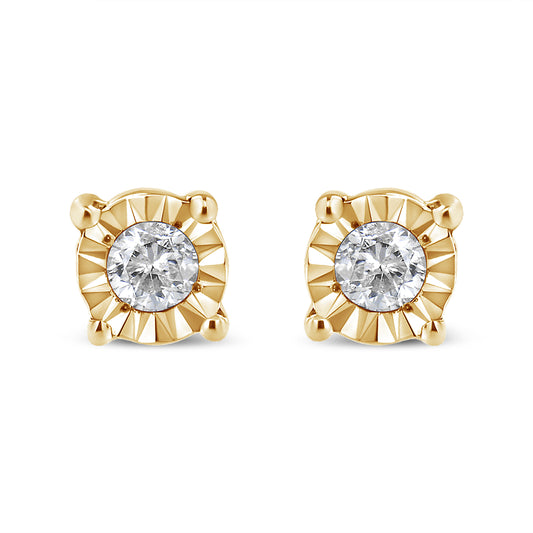10K Yellow Gold Plated .925 Sterling Silver 1/10 Cttw Round Brilliant-Cut Diamond Miracle-Set Stud Earrings (J-K Color, I3 Clarity)