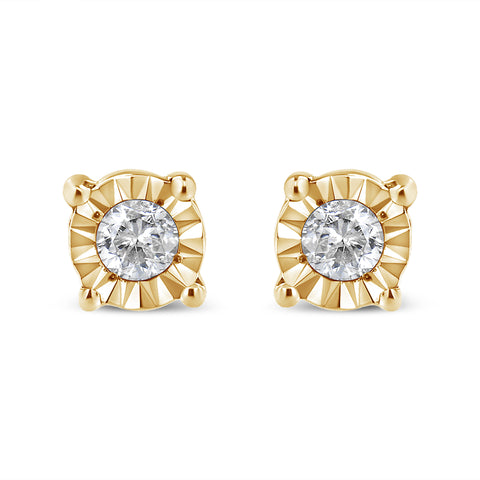 10K Yellow Gold Plated .925 Sterling Silver 1/10 Cttw Round Brilliant-Cut Diamond Miracle-Set Stud Earrings (J-K Color, I3 Clarity)
