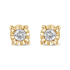 10K Yellow Gold Plated .925 Sterling Silver 1/10 Cttw Round Brilliant-Cut Diamond Miracle-Set Stud Earrings (J-K Color, I3 Clarity)