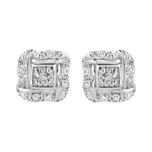 .925 Sterling Silver Round-Cut Diamond Accent Swirl Square Knot Stud Earrings (H-I Color, I2-I3 Clarity)