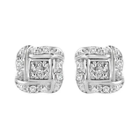 .925 Sterling Silver Round-Cut Diamond Accent Swirl Square Knot Stud Earrings (H-I Color, I2-I3 Clarity)