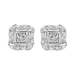 .925 Sterling Silver Round-Cut Diamond Accent Swirl Square Knot Stud Earrings (H-I Color, I2-I3 Clarity)