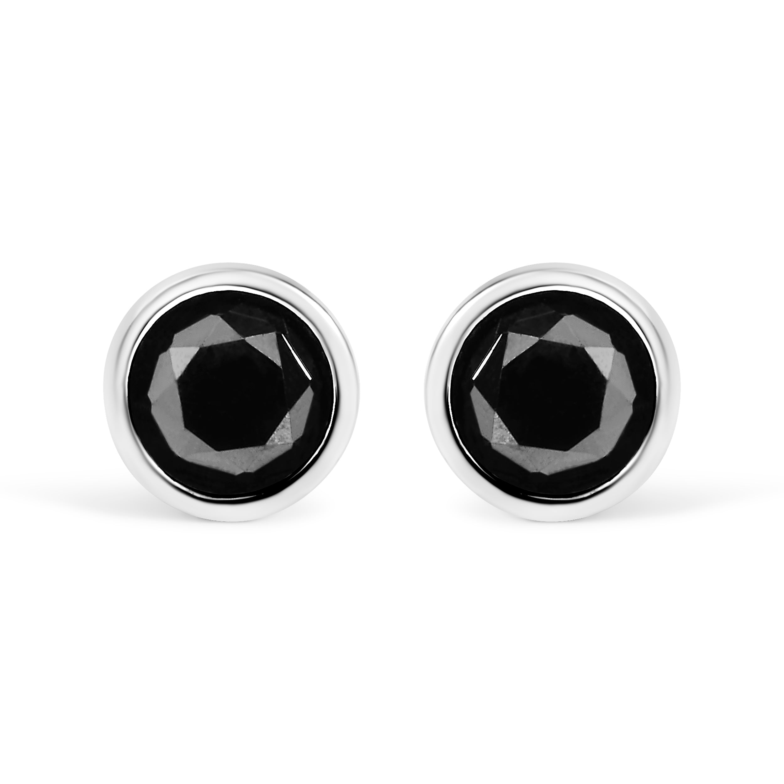  Haus of Brilliance 14K White Gold 4.00 Cttw Round Brilliant-Cut Black Diamond Bezel-Set Stud Earrings With Screw Backs (Fancy Color-Enhanced, I2-I3 Clarity) - 4 - Bonton