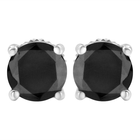 14K White Gold 1/2 Cttw Round Brilliant-Cut Black Diamond Classic 4-Prong Stud Earrings With Screw Backs (Fancy Color-Enhanced, I2-I3 Clarity)