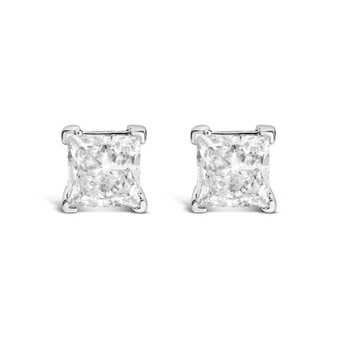 14K White Gold 2.0 Cttw Princess Cut Lab-Grown Diamond Solitaire Stud Earrings (F-G Color, VS2-SI1 Clarity)
