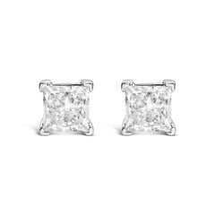 14K White Gold 2.0 Cttw Princess Cut Lab-Grown Diamond Solitaire Stud Earrings (F-G Color, VS2-SI1 Clarity)