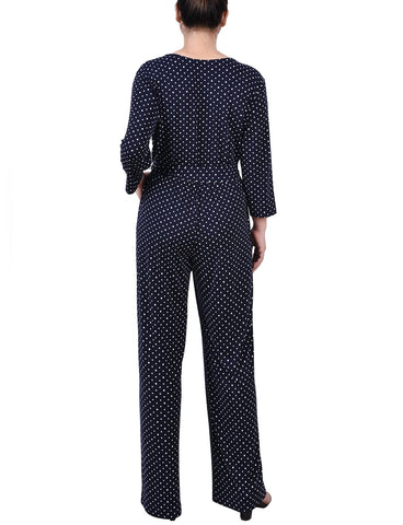 Petite 3/4 Sleeve Belted Jumpsuit