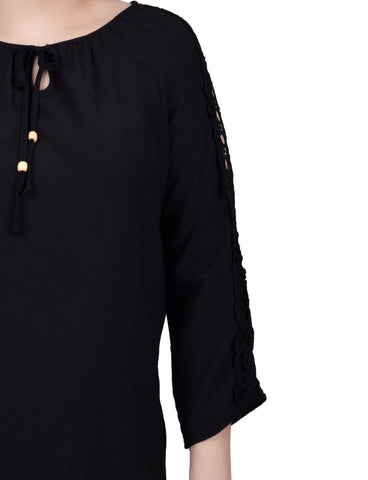 3/4 Sleeve Crochet Detail Blouse