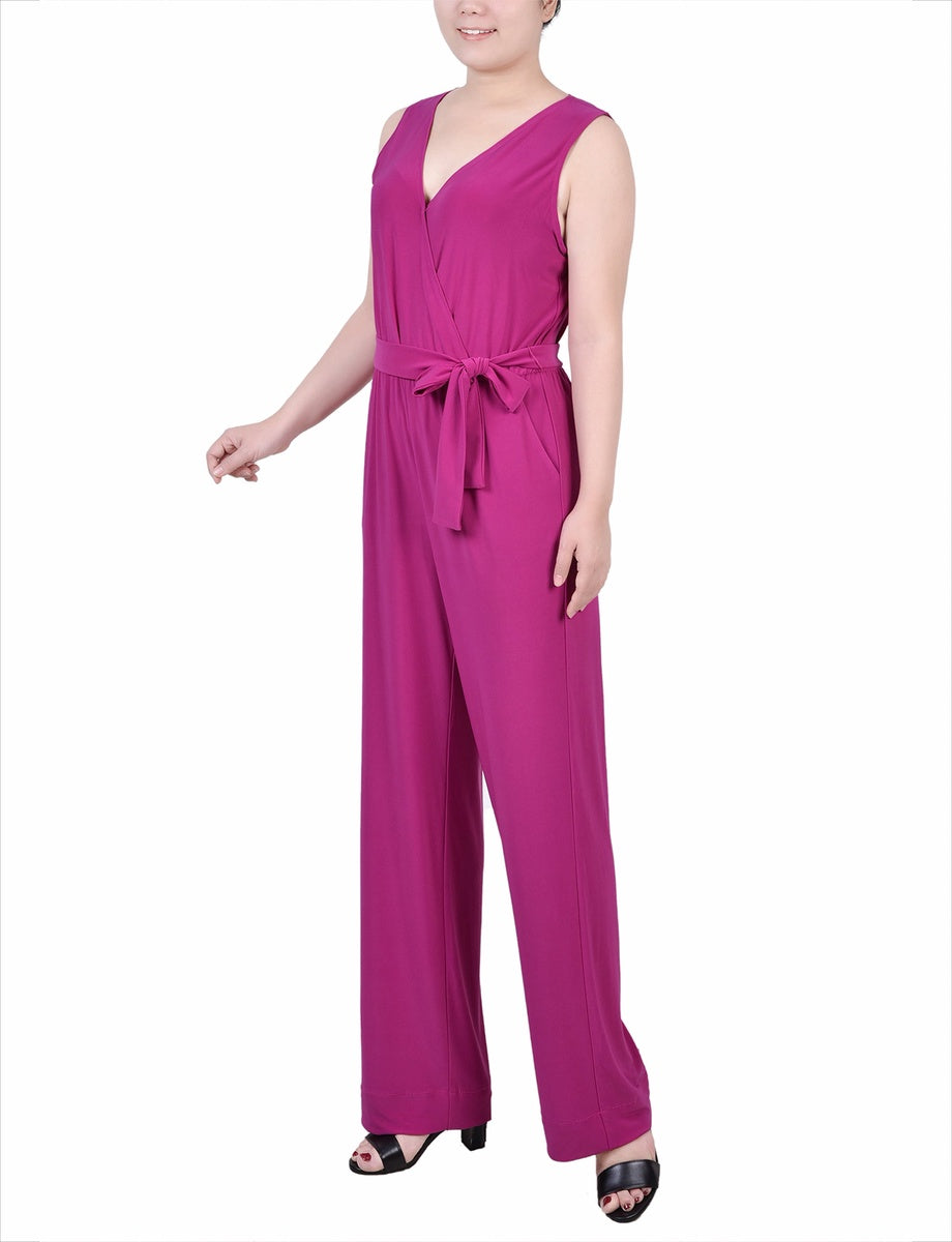  NY Collection Petite Sleeveless Belted Jumpsuit - Night Icemoon - Bonton
