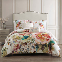 Antique Flowers Ivory 100% Cotton 5-Piece Reversible Comforter Set