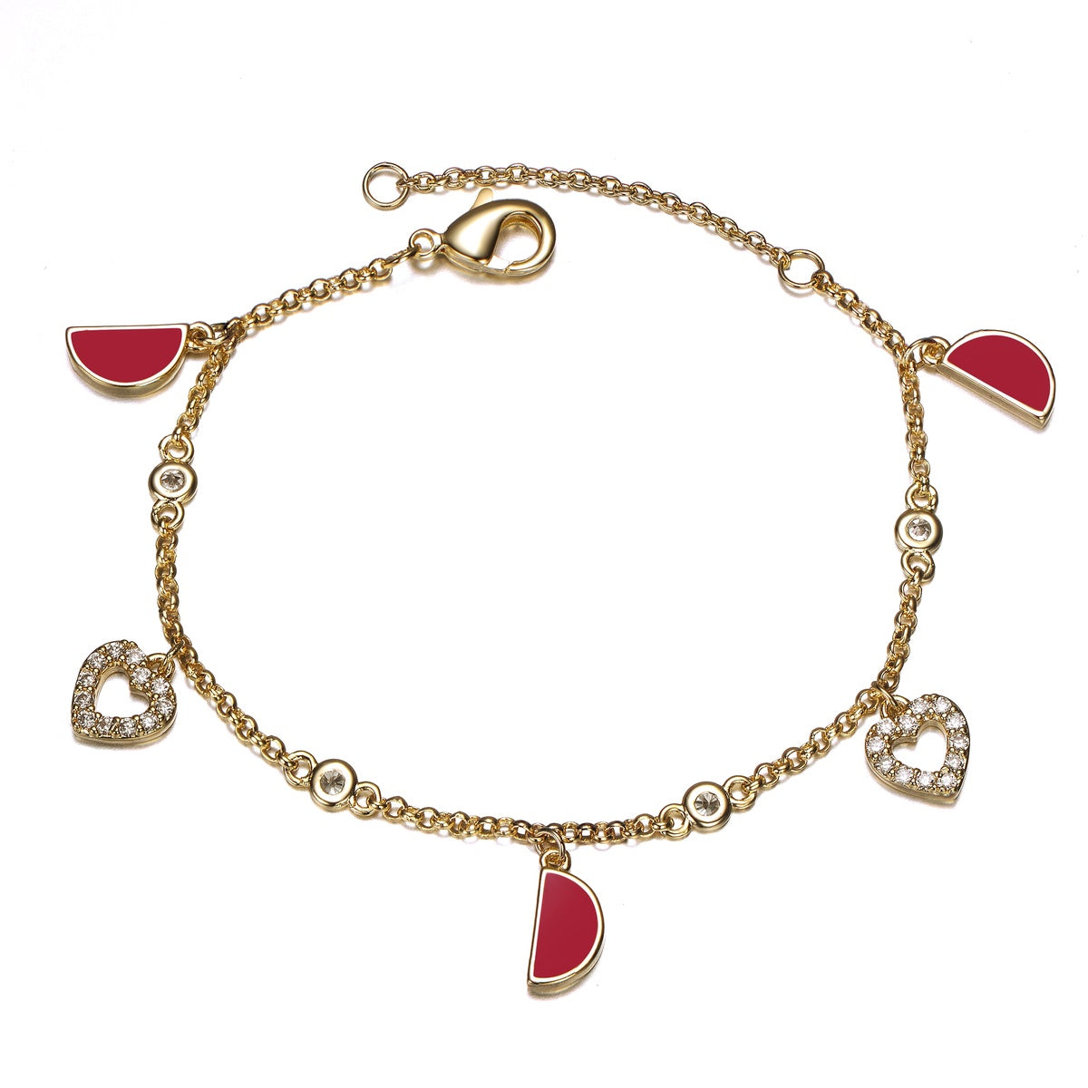  GigiGirl Toddlers/Kids 14k Yellow Gold Plated Red Moon and Cubic Zirconia Heart Charm Bracelet - Default Title - Bonton