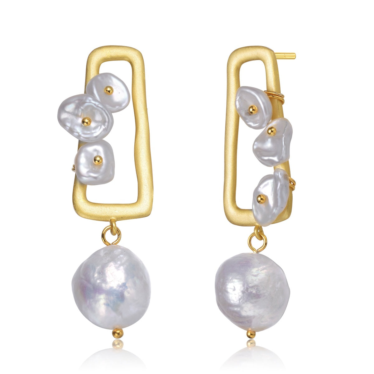  Genevive .925 Sterling Silver Gold Plated Freshwater Pearl Drop Earrings - Default Title - Bonton