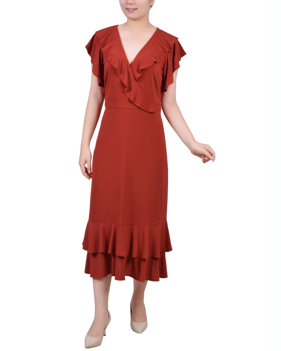  NY Collection Short Flutter Sleeve Ruffle Neck Dress - Black - Bonton