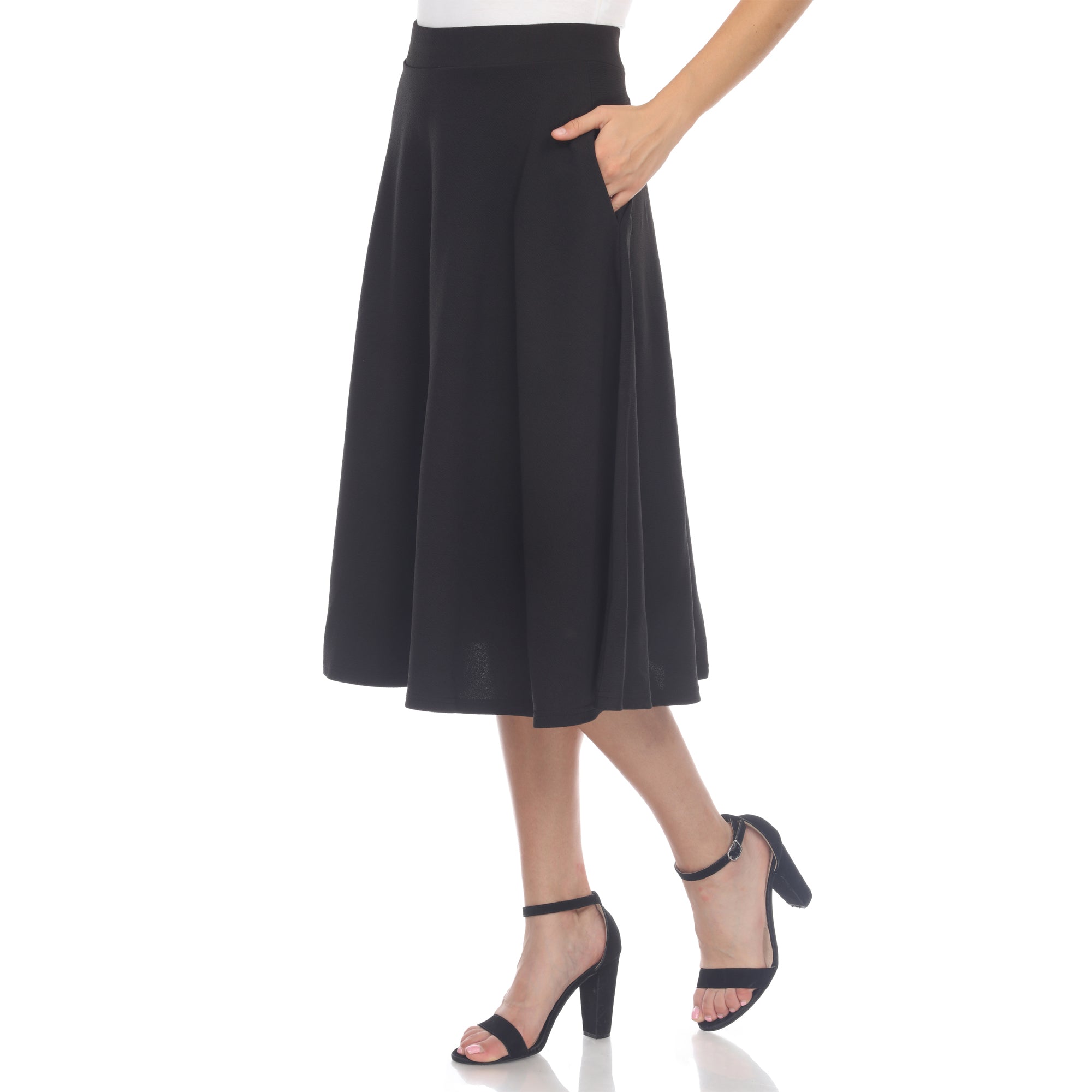  White Mark Flared Midi Skirt With Pockets - S - Bonton