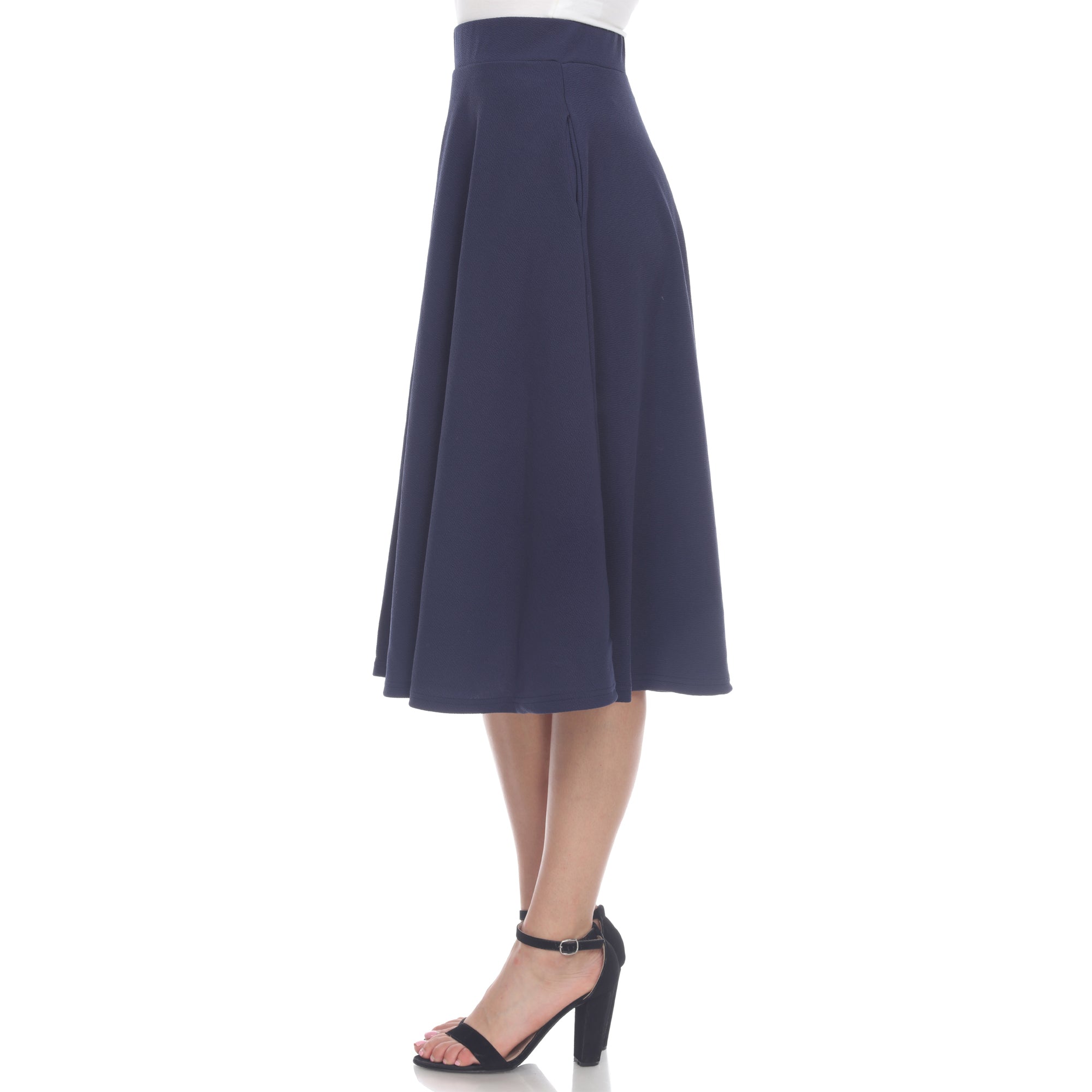  White Mark Flared Midi Skirt With Pockets - S - Bonton