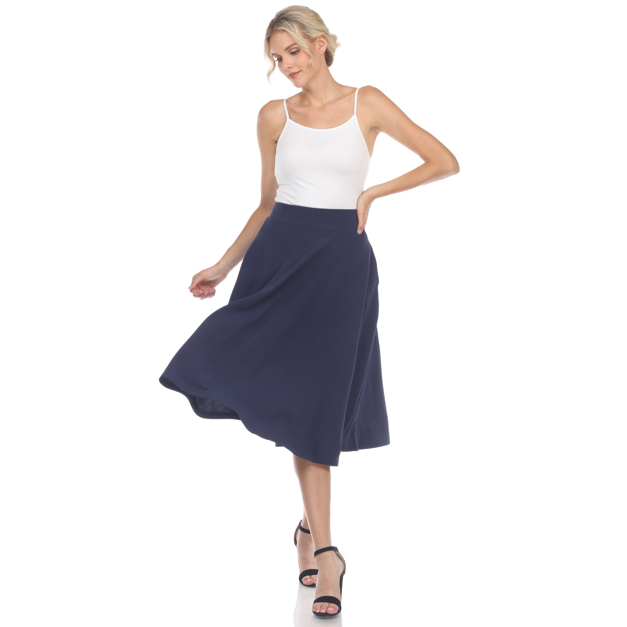  White Mark Flared Midi Skirt With Pockets - S - Bonton