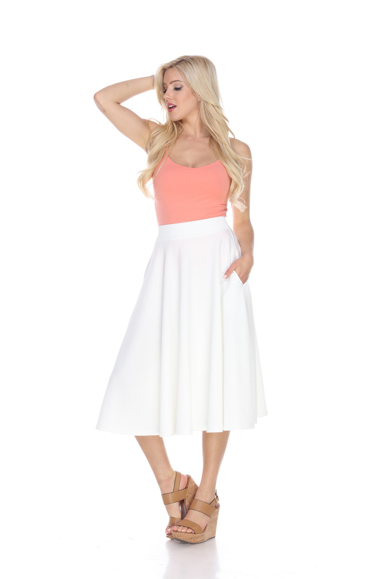  White Mark Flared Midi Skirt With Pockets - S - Bonton