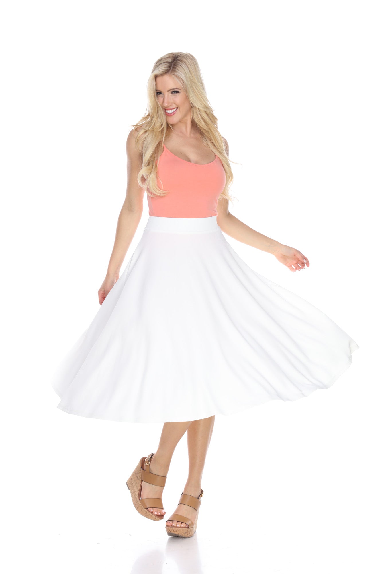  White Mark Flared Midi Skirt With Pockets - S - Bonton