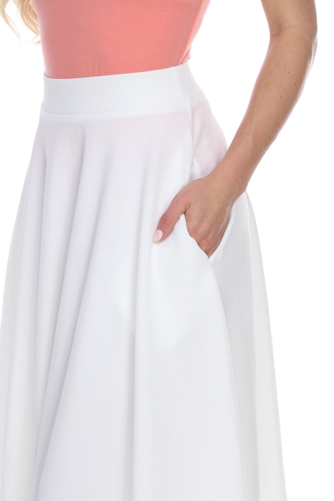  White Mark Flared Midi Skirt With Pockets - S - Bonton