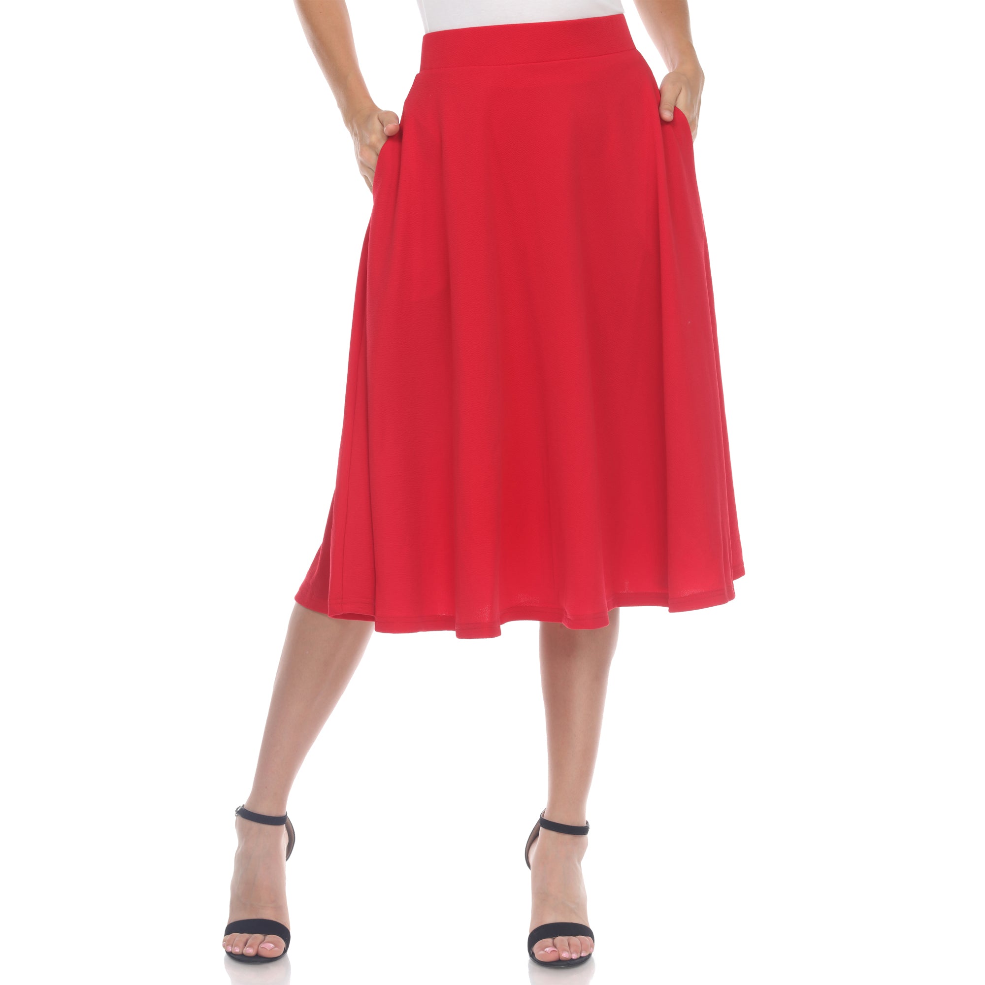  White Mark Flared Midi Skirt With Pockets - S - Bonton