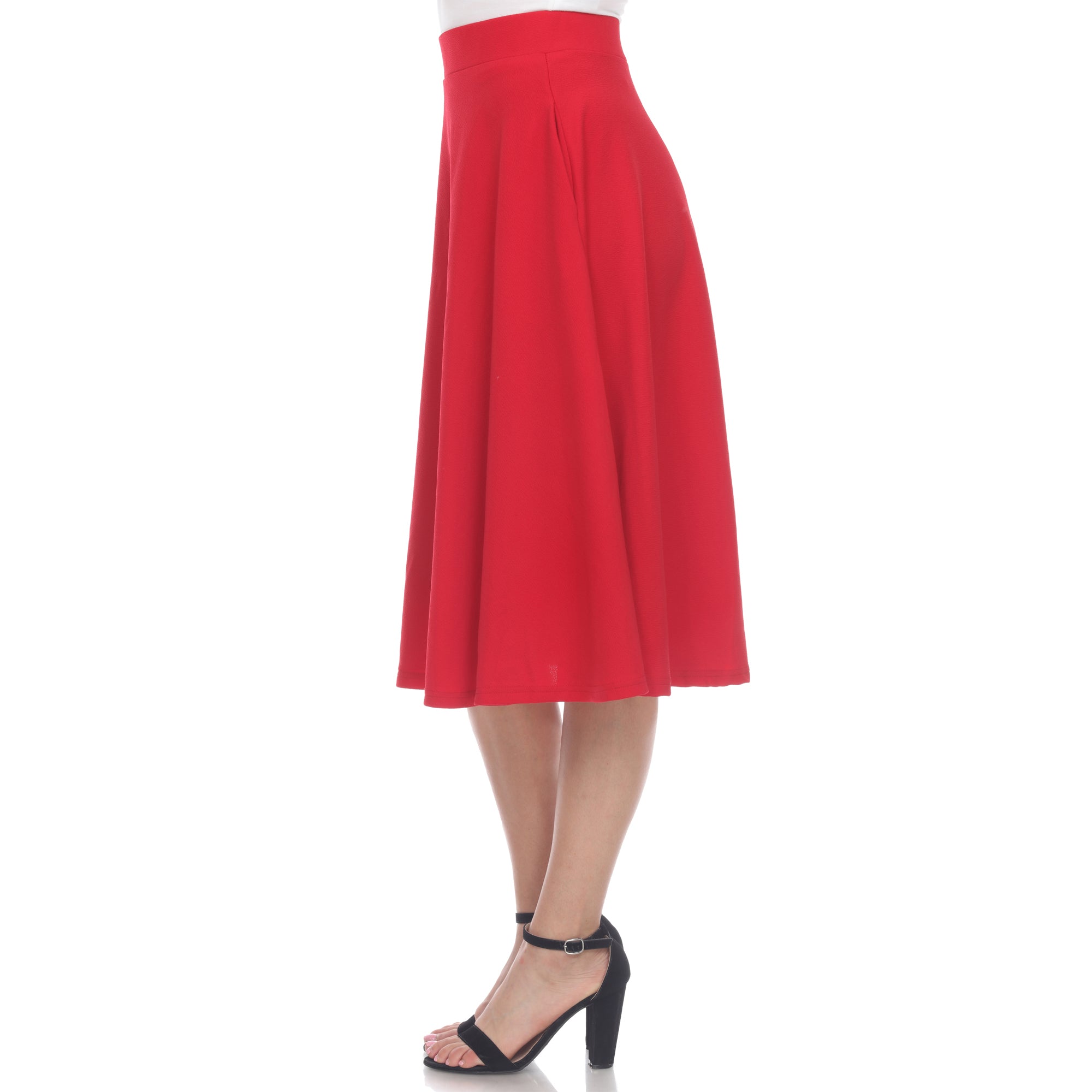  White Mark Flared Midi Skirt With Pockets - S - Bonton