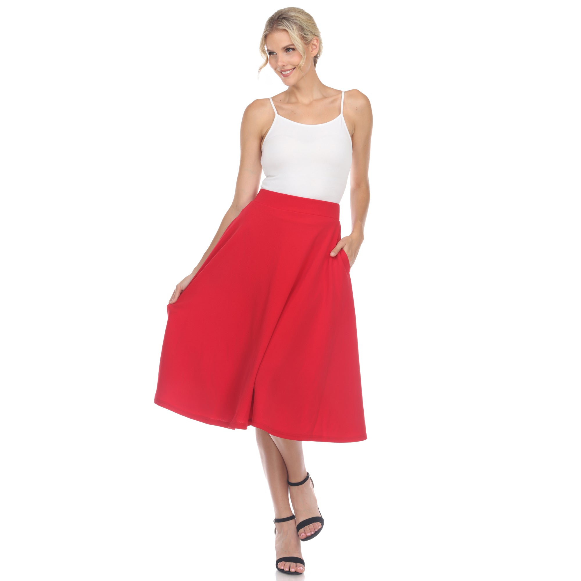  White Mark Flared Midi Skirt With Pockets - S - Bonton