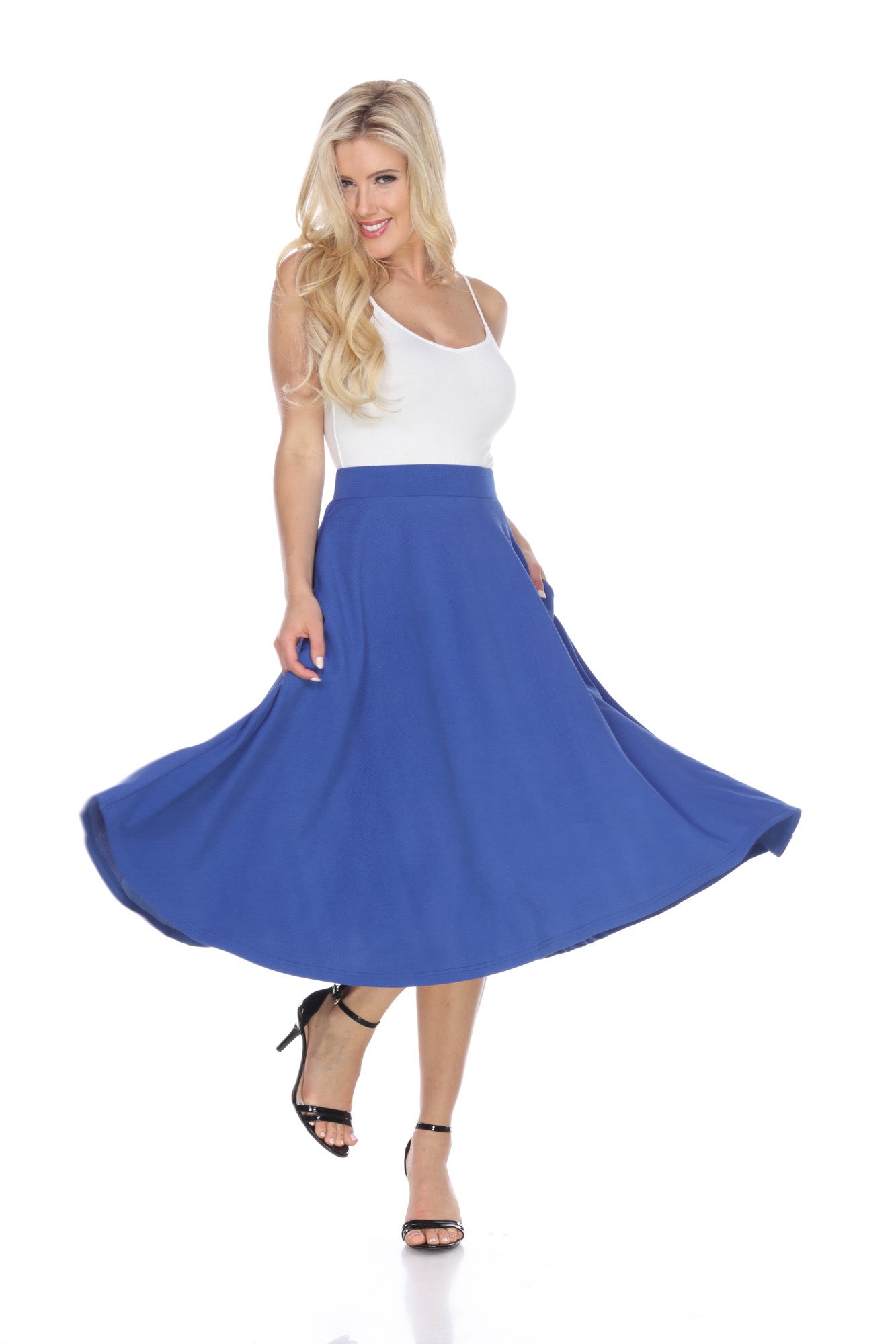  White Mark Flared Midi Skirt With Pockets - S - Bonton