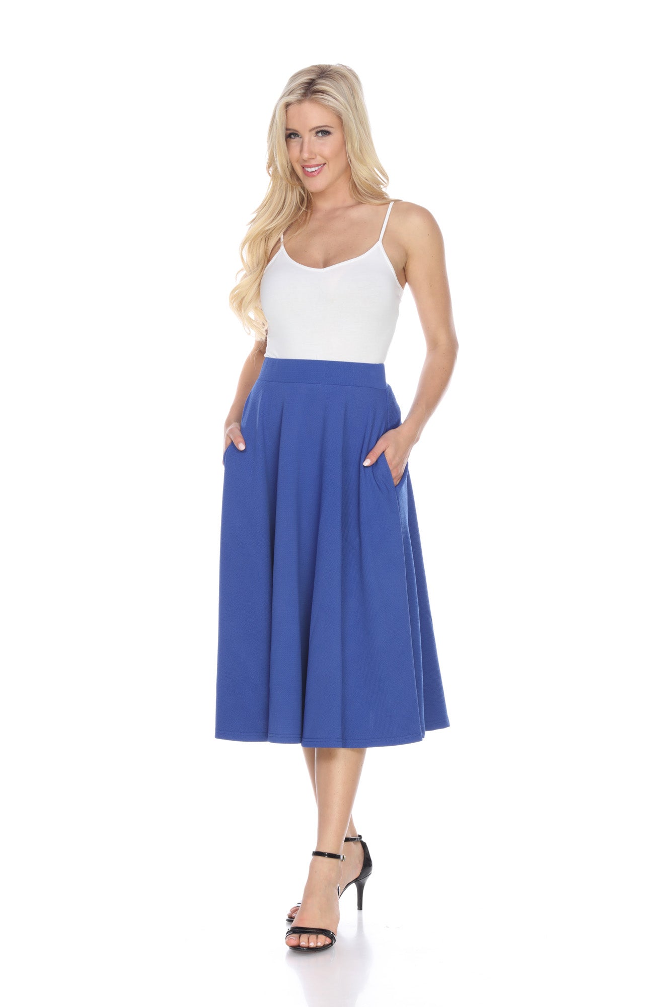  White Mark Flared Midi Skirt With Pockets - S - Bonton