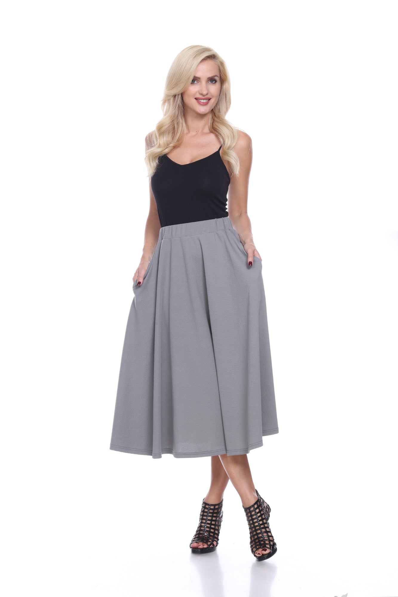  White Mark Flared Midi Skirt With Pockets - S - Bonton