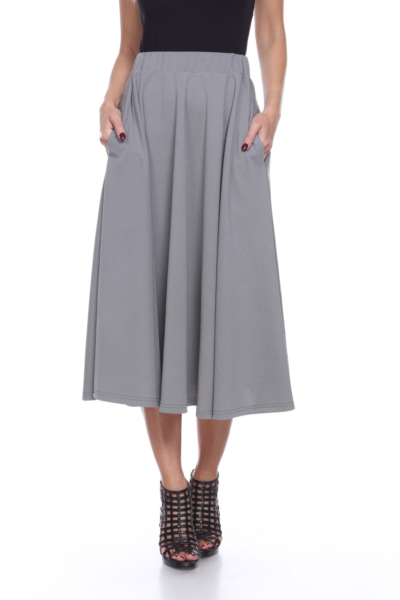  White Mark Flared Midi Skirt With Pockets - S - Bonton